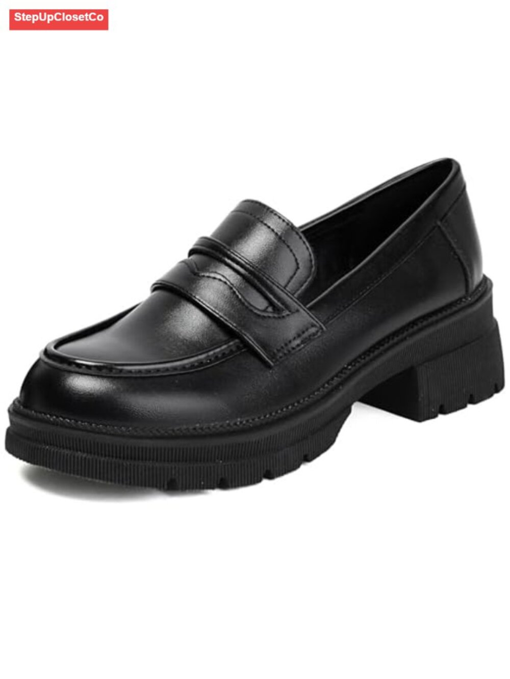 Patent Leather Chunky Platform Loafers for Women Slip-On Work Shoes